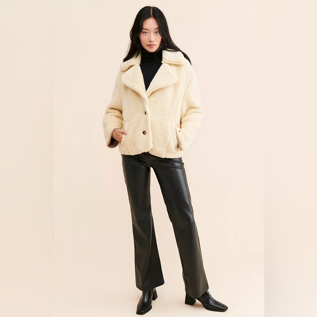 Free People Joplin Cozy Jacket Ivory With Tan Accents